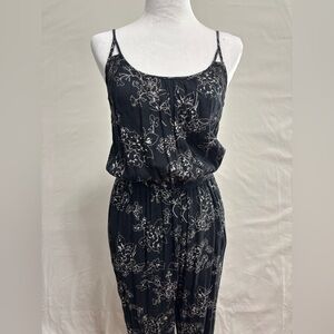American Eagle Jogger Jumpsuit Womens S Black Floral Lace Boho Chic Festival